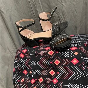 Women's Black Studded Ankle-Strap Sandals